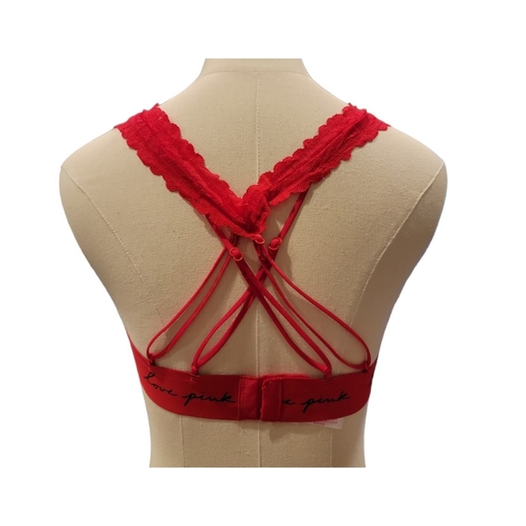 NWOT Victoria Secret PINK Lace Bralette Red Large - Picture 3 of 4